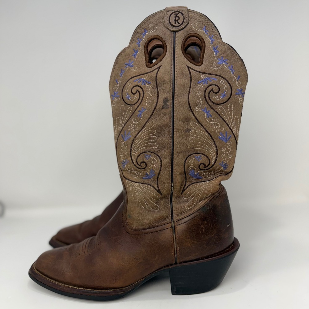 Tony Lama 3R Brown Leather Embroidered Square Toe Western Boots RR2016L Mens 10B - Picture 3 of 16